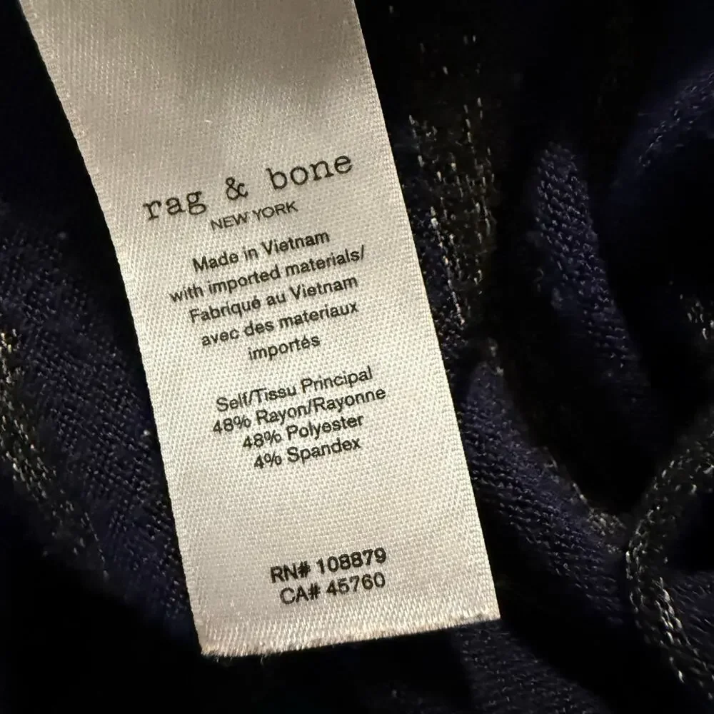 Rag & Bone The Knit Stripe V-Neck Tee, Navy Black, Women's Size Medium - Picture 8 of 9